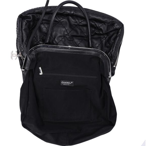 CHANEL Wild Stitch Expandable Frame Tote Bag Black Leather - Picture 5 of 7